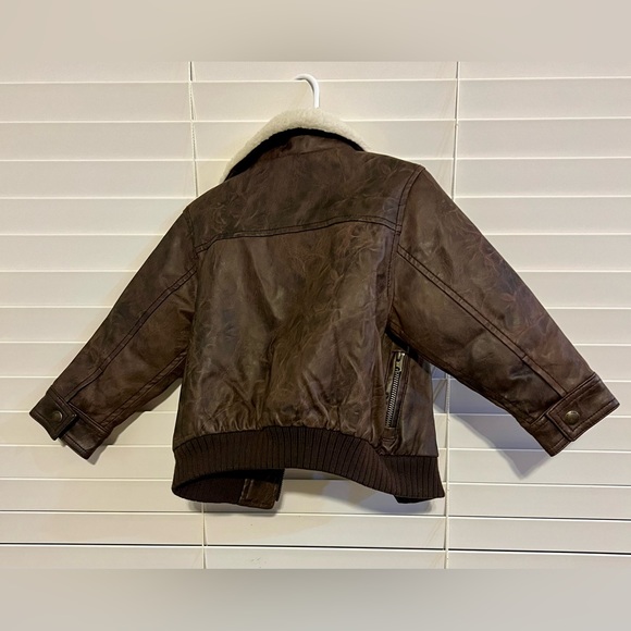 Kid winter coat. Brown faux leather Gap bomber aviator w/ sherpa collar. - Picture 2 of 2